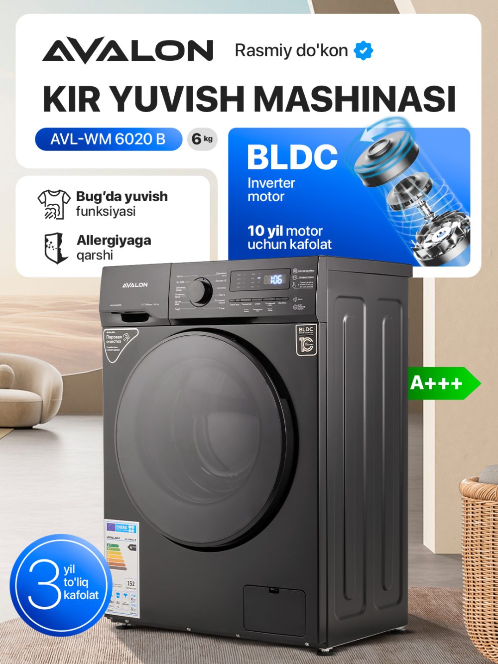 Kir yuvish mashinasi Avalon AVL-WM 6020 - (6 kg)