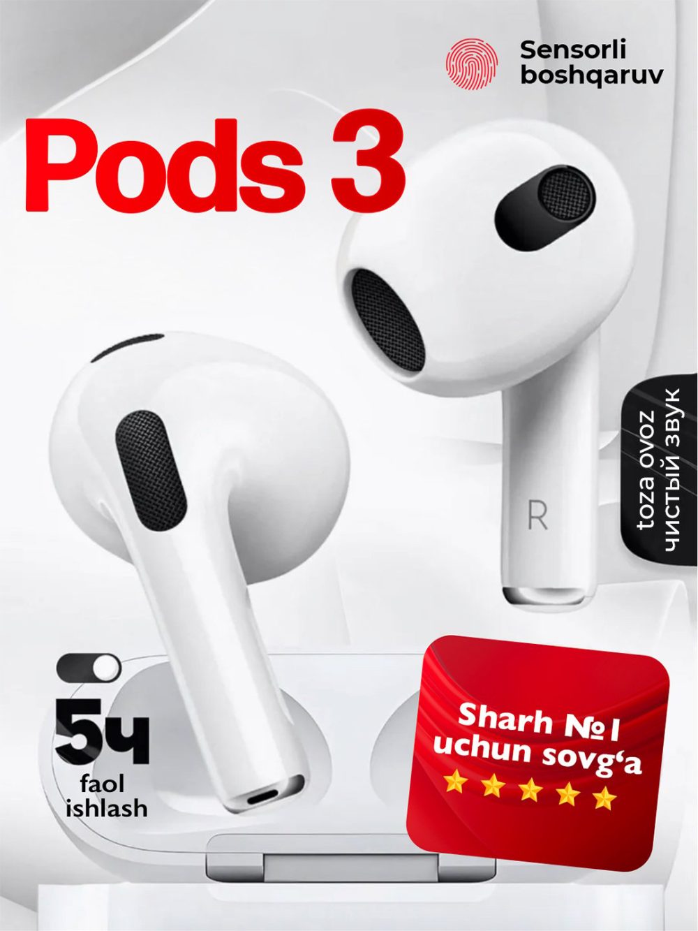 IPhone va Android uchun simsiz Pods quloqchinlari, sensorli